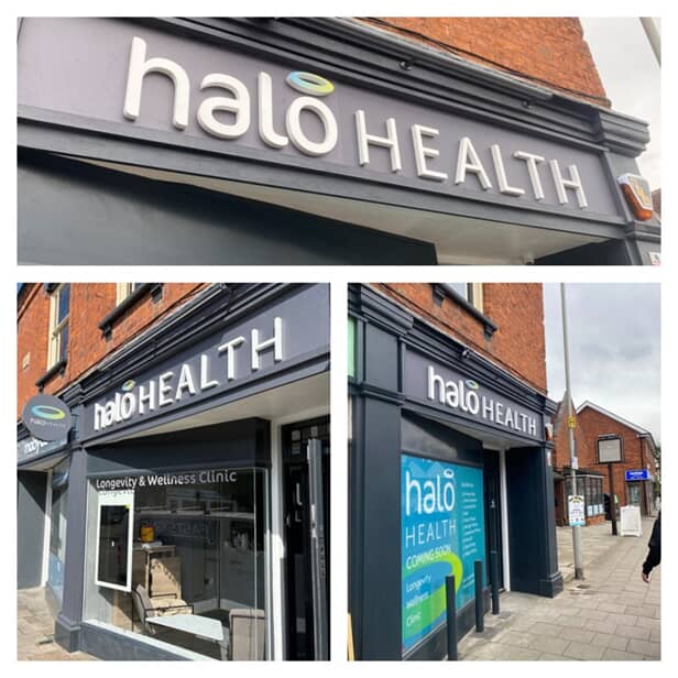 A collage of the exterior Halo Health lettering and signage.